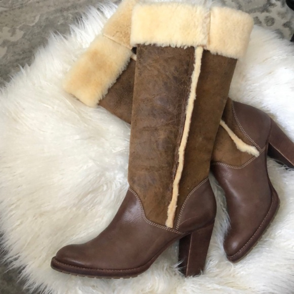 Michael Kors MK Shearling Fleece Brown Leather Women's Boots 6.5 - Picture 1 of 7